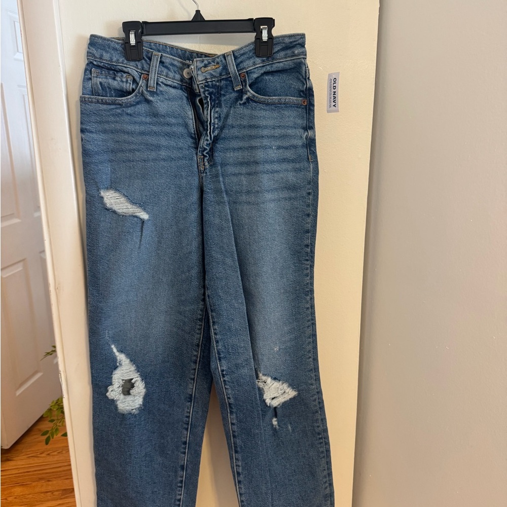 Old Navy Distressed Straight Leg Jeans - Blue